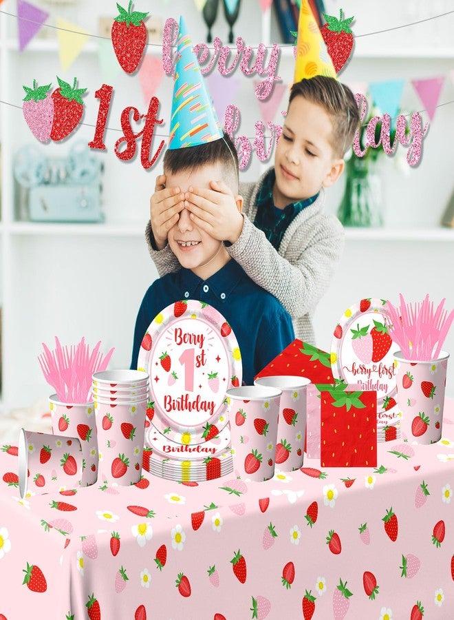 Dydamud Berry First Birthday Decor Strawberry 1st Birthday Decorations for Girls with Plates, Napkins, Tablecloth, Cups Strawberry Party Decorations, Serve 20 - Image 5